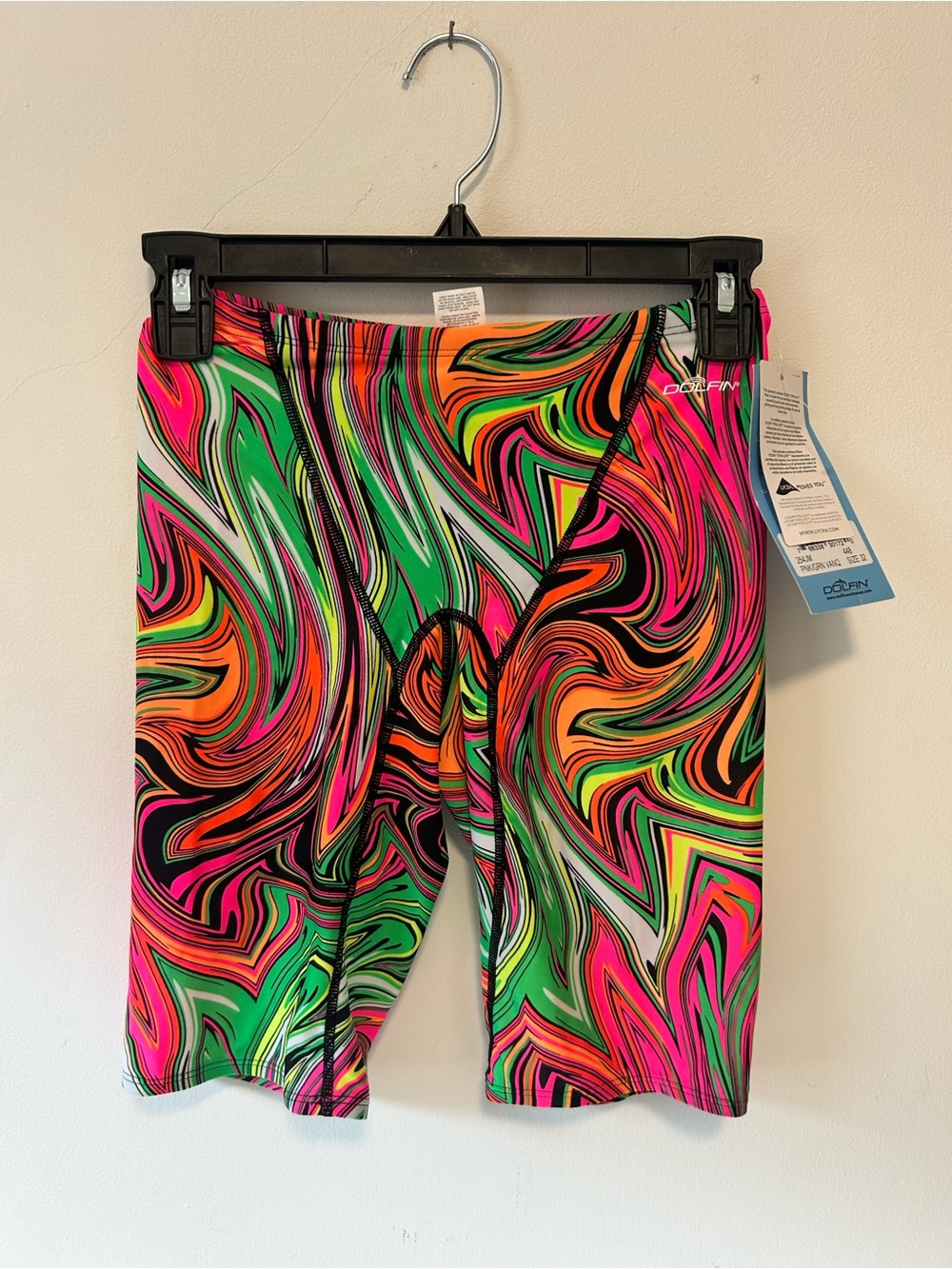 Dolfin Men’s Neon Swirl Swim Hybrids — Pink, Green & Orange